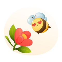 Cute honey bee and flower