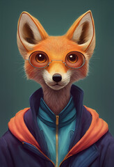 Red Fox with glases and hoodie