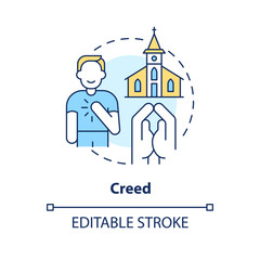 Creed concept icon. Statement of religious faith. Christian belief symbol abstract idea thin line illustration. Isolated outline drawing. Editable stroke. Arial, Myriad Pro-Bold fonts used