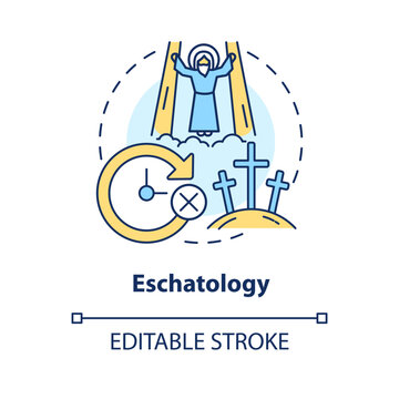 Eschatology concept icon. Study of human destiny end. Christian belief abstract idea thin line illustration. Isolated outline drawing. Editable stroke. Arial, Myriad Pro-Bold fonts used