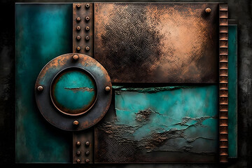 textured background with hammered metal and copper patina, Generative AI