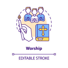 Worship concept icon. Church service for believers. Religious practice abstract idea thin line illustration. Isolated outline drawing. Editable stroke. Arial, Myriad Pro-Bold fonts used