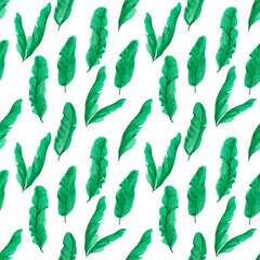 Hand drawn banana palmtree leaf seamless pattern. Isolated on white background. Can be used for textile and gift-wrapping.