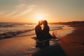 Fototapeta premium illustration, a couple on the beach, an illustration ai