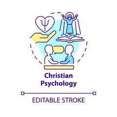 Christian psychology concept icon. Religious support. Church counseling abstract idea thin line illustration. Isolated outline drawing. Editable stroke. Arial, Myriad Pro-Bold fonts used