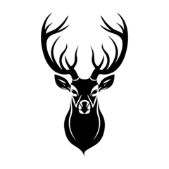 Foto auf Acrylglas Deer head logo design. Abstract drawing deer face. Black silhouette of deer with horns. Vector illustration © chekman