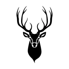 Plexiglas foto achterwand Deer head logo design. Abstract drawing deer face. Black silhouette of deer with horns. Vector illustration © chekman