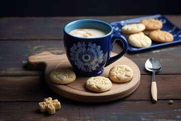Fototapeta premium illustration, coffee with cream and cookie, generative ai