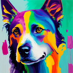 australian cattle dog painting illustration on colorful collage background