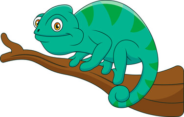 Cute chameleon cartoon on a branch. Vector illustration