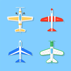 Propeller plane in different views. Small light aircraft with single engine
