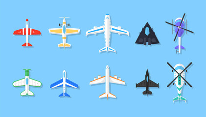 Propeller plane in different views. Small light aircraft with single engine