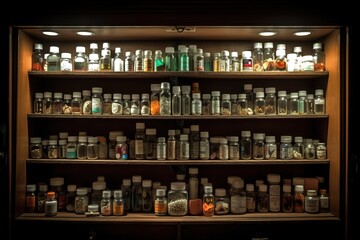 A medication cabinet, shelf after shelf lined with pill bottles. Prescription medication use is at an all time high, a quick fix for problems that run deeper. Generative AI