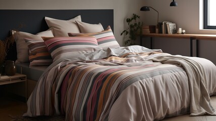 a beautiful bedspread on the bed with pillows