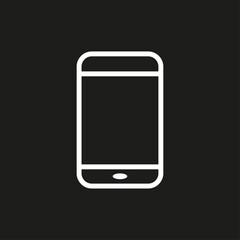Vector flat illustration. White phone icon on a black background. The concept of electronic devices. Suitable for social networks, icons, screensavers and as a template.