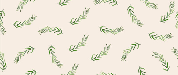 Vector flat background. Modern floral seamless print. Cute green leaves. Modern spring pattern. Perfect for screensaver, poster, card, invitation or home decor.