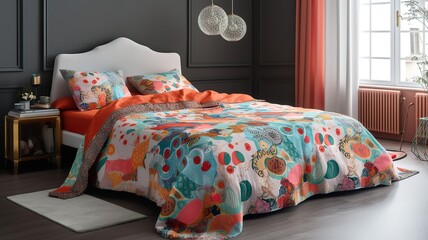 a nice blanket on the bed with pillows