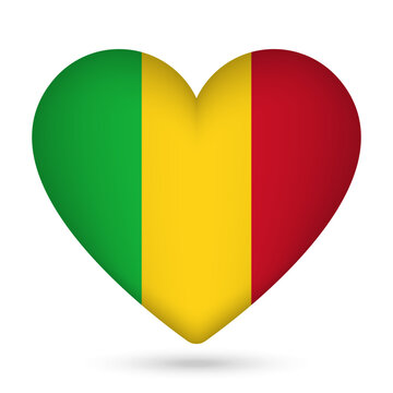 recommend clip art: Mali flag in heart shape. Vector illustration.