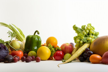 set of different fruits and vegetables on white background AI Generative