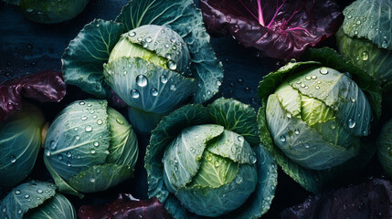 Fototapeta na wymiar Fresh Cabbage seamless background visible drops of water generative AI