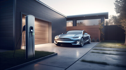 Electric car charging at home clean energy filling technology Generative AI