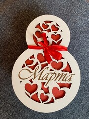 Gift wooden box in the shape of a figure eight. Gift idea for the holidays. Love