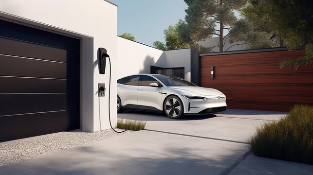 Electric car charging at home clean energy filling technology Generative AI