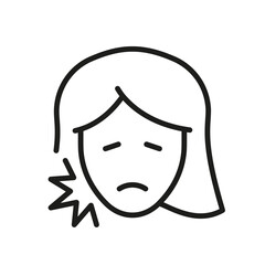 Female Teeth Ache Outline Symbol. Toothache Line Icon. Human Oral Disease, Dentist's Medical Treatment. Woman with Dental Pain Linear Pictogram. Editable Stroke. Isolated Vector Illustration