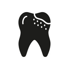 Dental Caries Silhouette Icon. Bad Tooth Health Glyph Pictogram. Toothache, Pain, Decay Orthodontic Teeth Problem. Oral Hygiene. Dental Treatment Sign. Dentistry Symbol. Isolated Vector Illustration
