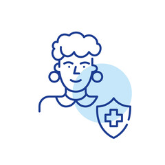 Elderly woman with health insurance. Healthcare and medicine. Pixel perfect, editable stroke line icon