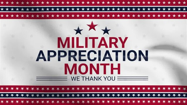 May is National Military Appreciation Month 4k animation in waving style with stars and beautiful borders style