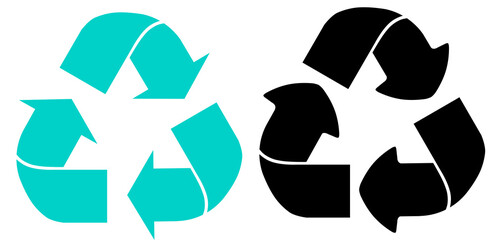 Eco black, turquoise, blue illustration material recycling sign, white isolated waste on white background, recycle symbol set, web element design for website, app or infographic material