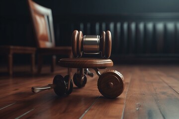 Wheelchair with wooden gavel, 3D rendering. Generative AI