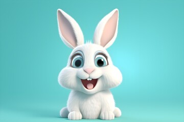 Obraz premium 3D image of furry and cute adorable white rabbit on blue background