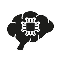 Artificial Intelligence Glyph Icon. Human Brain and Network Chip Technology Silhouette Pictogram. AI, Innovation Neuroscience Concept Solid Icon. Isolated Vector Illustration