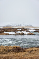 Myvatn Geothermal area with volcanoes in the back.