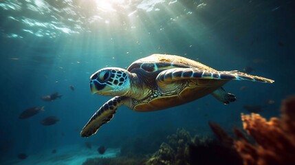 Fototapeta premium sea turtle swimming in the sea Generated AI 