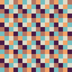 Seamless colorful blocks pattern, Bright check endless print, abstract geometric design, Trendy retro wallpaper, Mosaic background, Color grid ornament