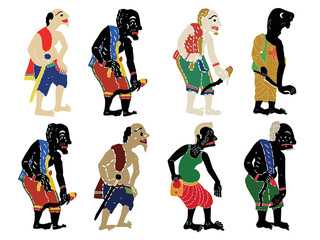 Ancient Thai Shadow Puppet. Set of vector illustrations of leather shadow puppet.
