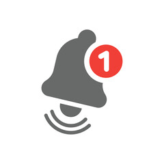 Ringing bell with red notification vector icon. Simple fill glyph symbol.