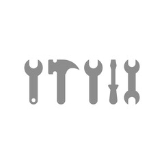 Hamer, wrench and screwdriver tool vector icon set. Settings, under construction spanner tools fill icons.