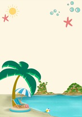 Fototapeta na wymiar Bright and shaded atmosphere summer sea background illustration
