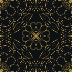 Gold and black decorative seamless pattern. Elegant endless ornate luxury texture for fabric, wrapping paper, textile, tile. Vector illustration