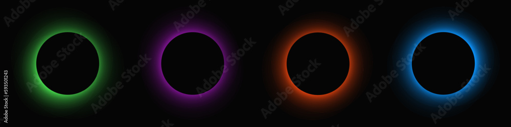 Poster set of circle illuminate light frames with color gradient