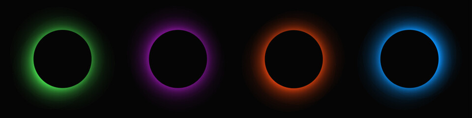 Set of circle illuminate light frames with color gradient