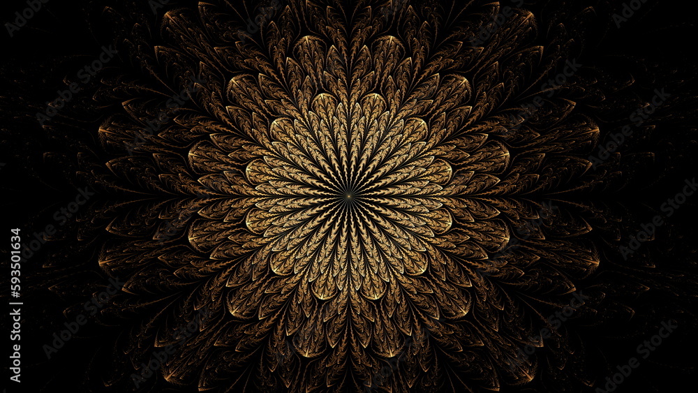 Poster Luminous modern abstract background, fractal world. Digital space for use in design. Round shapes and lines. 3d render