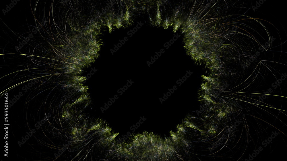 Poster Luminous modern abstract background, fractal world. Digital space for use in design. Round shapes and lines. 3d render