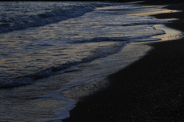 Beautiful sunset evening waves on the beach, France, Cote Dazur
