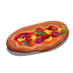 Pizza with sausage, cheese, tomatoes and olives, vector illustration