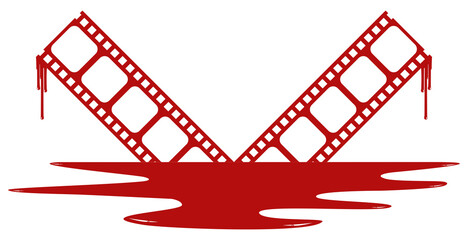 Silhouette of the Bloody Filmstrip Sign for Movie Icon Symbol with Genre Horror, Thriller, Gore, Sadistic, Splatter, Slasher, Mystery, Scary or Halloween Poster Film Movie. Format PNG